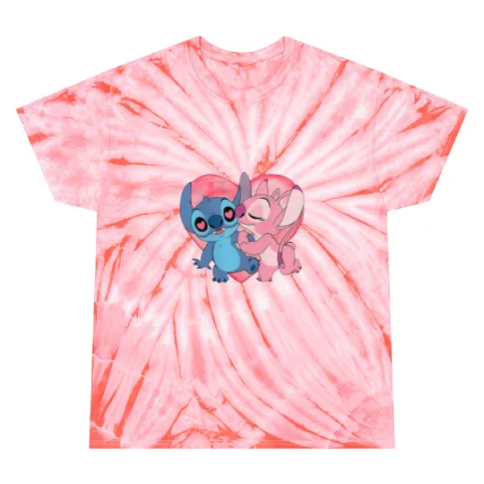 Disney Stitch And Angel Valentine's Day Tie Dye T Shirts, Lilo and Stitch Valentine Couple Tie Dye T Shirts