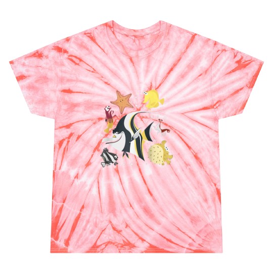 Disney Pixars Finding Nemo Fish Tank Gang Group Shot Logo Raglan Baseball Tee Tie Dye T-Shirts