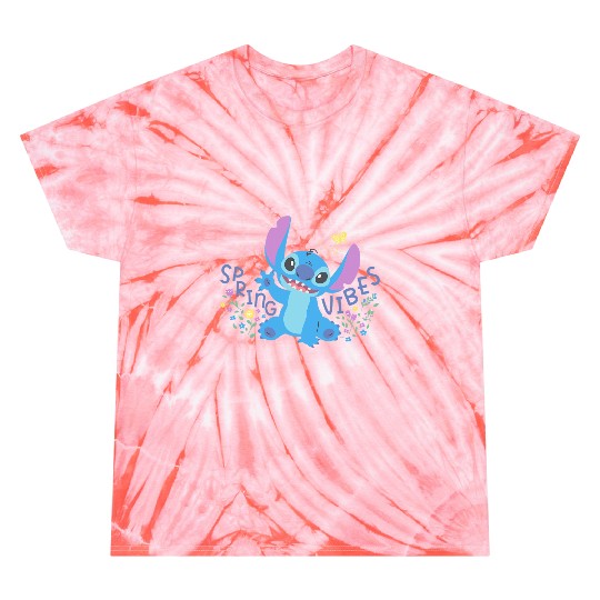 Disney Stitch with Flowers Butterfly Easter Spring Vibes Tie Dye T-Shirts