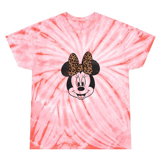 Discover Disney Minnie Mouse Leapord Print Bow Portrait Swea Long Sleeve Grey Tie Dye T-Shirts