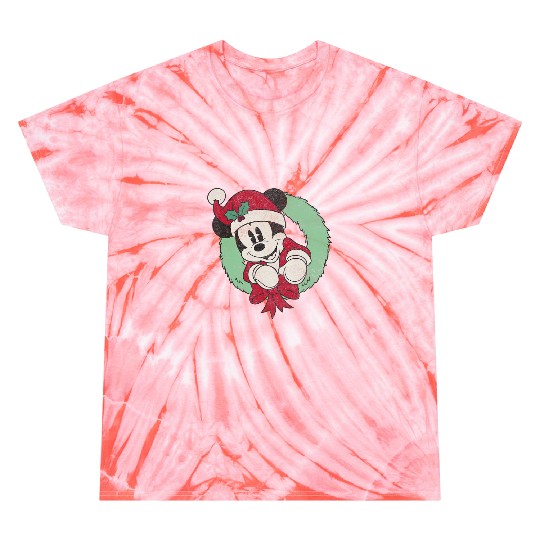 Disneys Mickeys Mouse Christmas Wreath Santa Hat Portrait Tie Dye T-Shirts