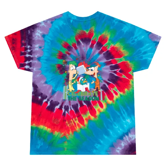 Disney Santa Phineas and Ferb Perry the Platypus Celebrate the Season Christmas Lights Tie Dye T Shirts