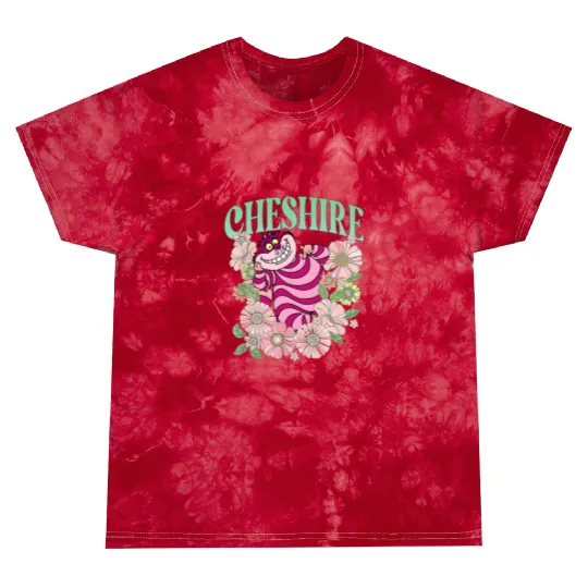 Retro Cheshire Cat Floral Tie Dye T Shirts, Alice In Wonderland Tie Dye T Shirts, Disney Cats Tie Dye T Shirts