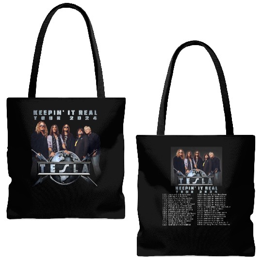 tesla band keepin it real u s tour 2024 tesla 2024 concert Tote Bags (AOP)