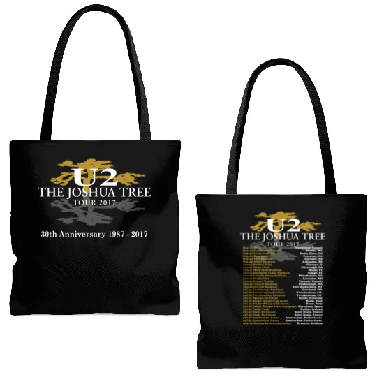 U2 30th Anniversary The Joshua Tree Tour Black Tote Bags (AOP)