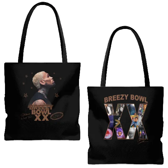 2025 Chris Brown Tour Breezy Bowl XX Tote Bags (AOP), Chris Brown Concert 2025 , Chris Brown Graphic Tote Bags (AOP), Chris Brown Fan Gift
