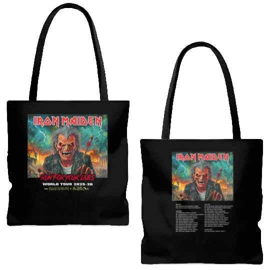 Iron Maiden Tour 2025-26 Tote Bags (AOP), Run for Your Lives Tour 2025 with Tour Dates, Unisex Tote Bags (AOP) Heavy Metal