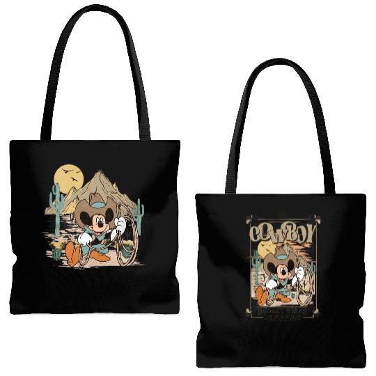 Cowboy Mickey Desert Vibes On My Mind Tote Bags (AOP), Western Mickey Mouse Tote Bags (AOP), Disney Western Tote Bags (AOP), Magic Kingdom Tote Bags (AOP), Western Holiday Tote Bags (AOP)