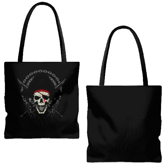 Ahoy Buccaneers Avast Ye motif of Pirate Skull Tote Bags (AOP)