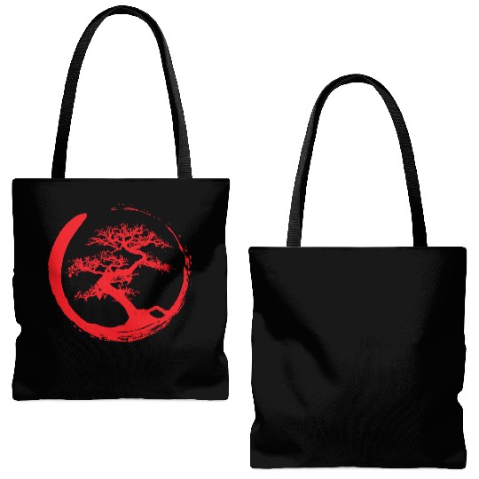 Zen Bonsai Tree in Enso Circle (red) Tote Bags (AOP)