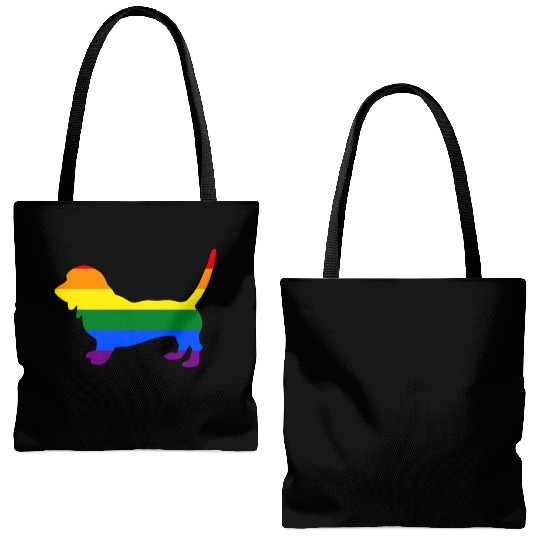 Gay Pride Dog Basset Hound Rainbow Gay Pride Flag Tote Bags (AOP)