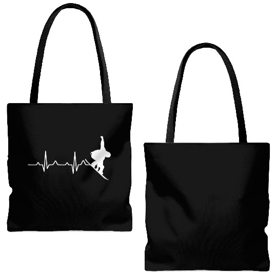 Cool Snowboarder Heartbeat Snowboarding Heart Beat Tote Bags (AOP)
