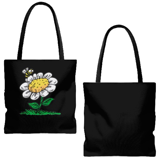 COMMON DAISY FLOWER Bee Cartoon Comic Tote Bags (AOP)