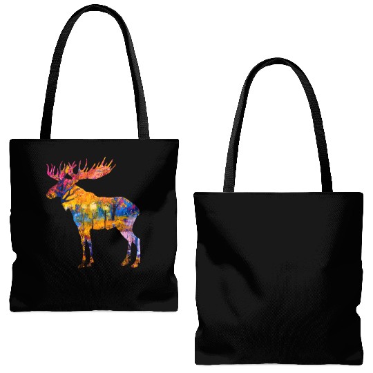 Colorful Canadian Moose Tote Bags (AOP) Abstract Paint Wild