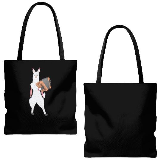 Cute Alpaca Llama Playing Accordion Musician Gift Tote Bags (AOP)