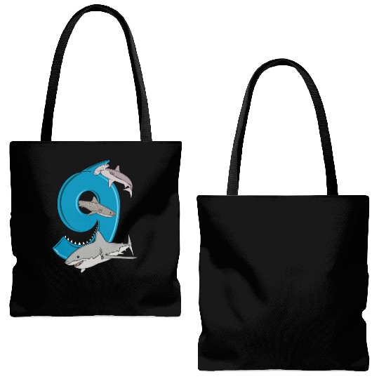 9th Birthday Tote Bags (AOP) Boys Great White Shark