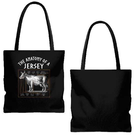 The anatomy of a jersey cow Tote Bags (AOP) Funny Cow Farm