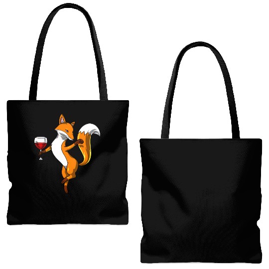 Cute Fox Wine Drinking Lover Party Tote Bags (AOP)