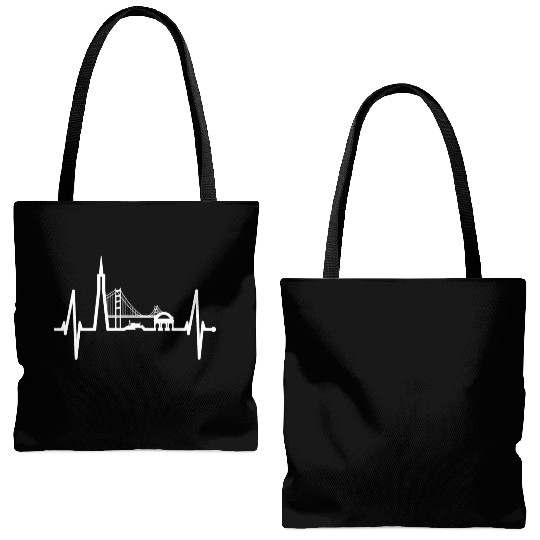 San Francisco Heartbeat Skyline California Lover Tote Bags (AOP)