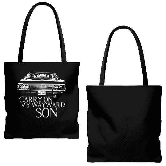 Carry on my wayward son Supernatural Tote Bags (AOP)