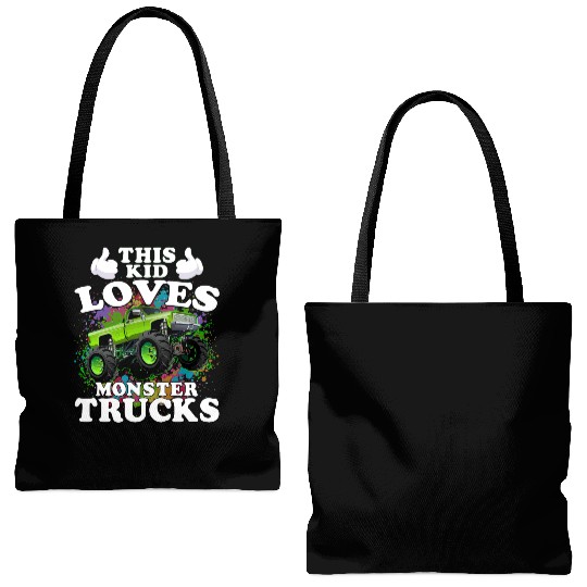 This Kid Loves Monster Trucks Tote Bags (AOP)