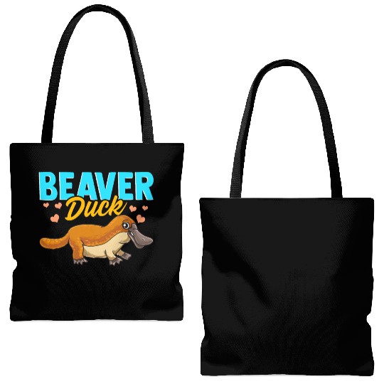 Beaver Duck Platypus Pun Cute Duck Billed Platypus Tote Bags (AOP)