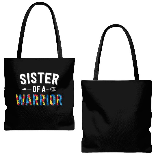Sister Of A Warrior Family Sis World Autism Tote Bags (AOP)