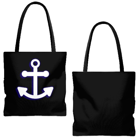 Nautical boat anchor in navy blue and white 3D Tote Bags (AOP)