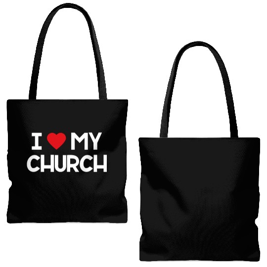 I Love My Church, Heart, Bible, Christian, Tote Bags (AOP)