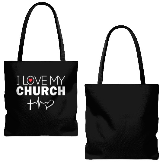 I Love My Church Tote Bags (AOP)
