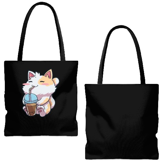 Cat Bubble Tea Anime Tote Bags (AOP)