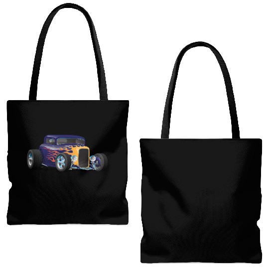Vintage Hot Rod Car with Classic Flames Tote Bags (AOP)