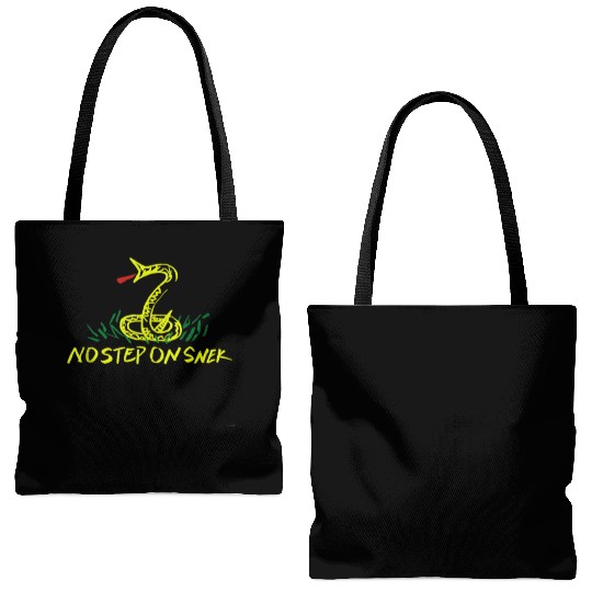 Patriotic No Step on Snek Hand Drawn Gadsden Tote Bags (AOP)