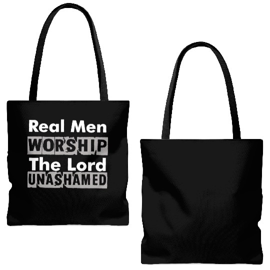 Real Men Worship The Lord Unashamed Tote Bags (AOP)