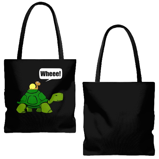 Snail Turtle Ride Cartoon Funny Tote Bags (AOP)