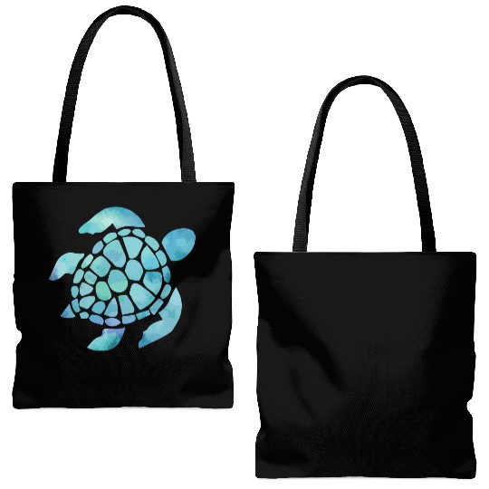 Sea Turtle Watercolor Blue Tote Bags (AOP)