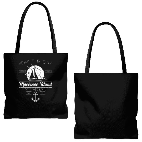 Mackinac Island MI Vintage Nautical SailBoat Tote Bags (AOP)