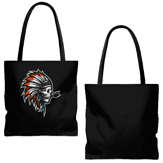 Native American Indian Headdress Skull Tote Bags (AOP)