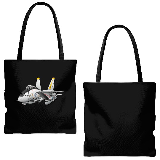 F-14 Tomcat Military Fighter Jet Aircraft Cartoon Tote Bags (AOP)