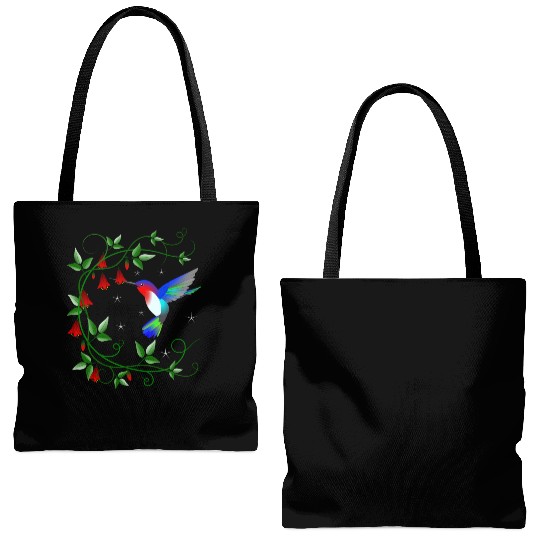 Hummingbird with red flowers Tote Bags (AOP)