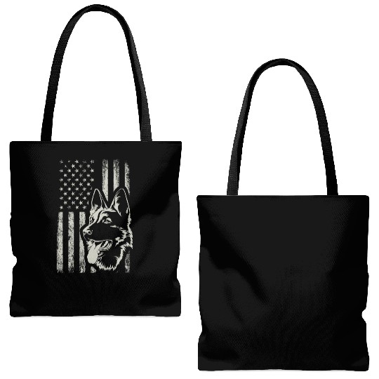 Patriotic German Shepherd AMERICAN FLAG Dog Lover Tote Bags (AOP)