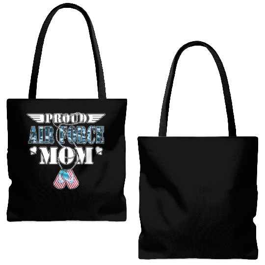 Proud Air Force Mom Us Flag Dog Tags Wings Militar Tote Bags (AOP)