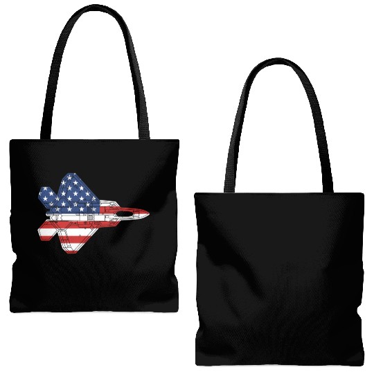 F-22 Raptor Fighter Jet Airplane American Flag F22 Tote Bags (AOP)