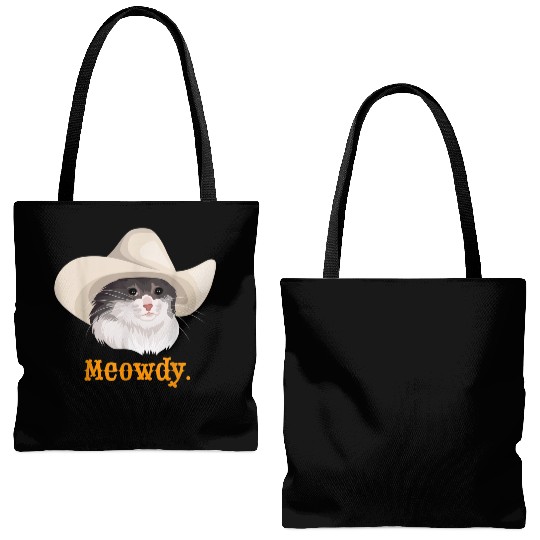 Meowdy Sad Cat Wearing a Cowboy Hat Meme Tote Bags (AOP)