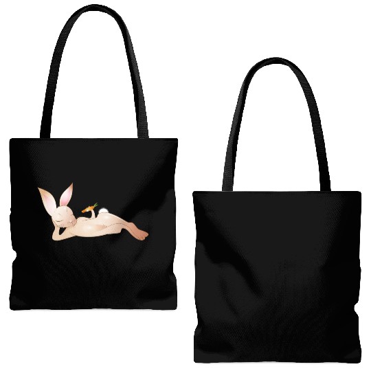 Relaxed rabbit with carrot is enjoying his life Tote Bags (AOP)