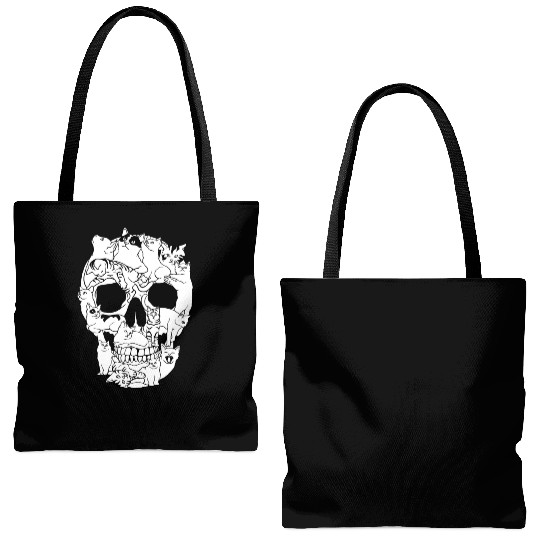 Cat Skull Kitty Skeleton Grunge Style Funny Cat Bo Tote Bags (AOP)