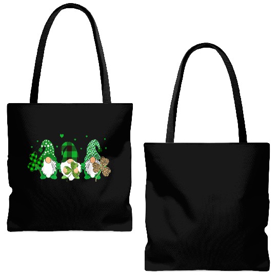 Three Gnomes Holding Shamrock Leopard Plaid Tote Bags (AOP)