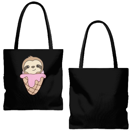 Sloth Pink Ice Cream Waffle Cute Animals For Kids Tote Bags (AOP)