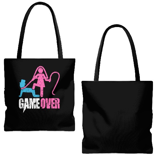 Funny Bride and Groom Meme & Quote Tote Bags (AOP) "Game
