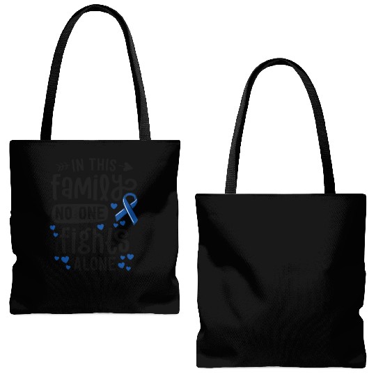 In This Family No One Fights Alone Colon Cancer Tote Bags (AOP)
